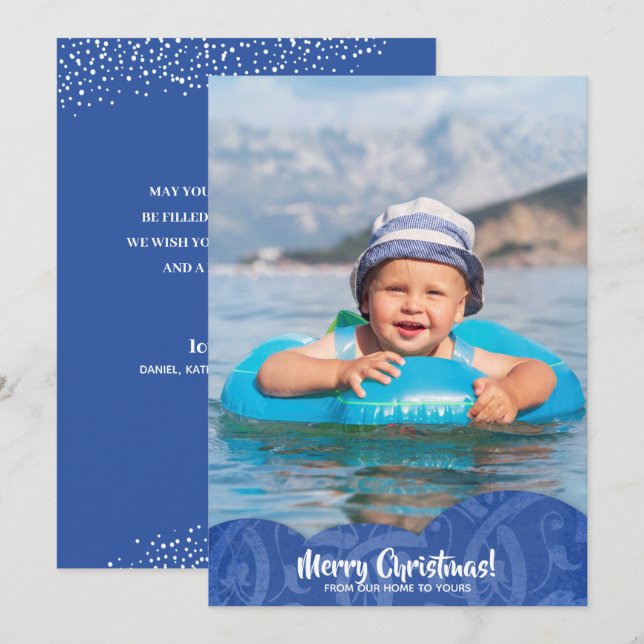Tarjeta navideña de Navidades fotográficos de Blue (Anverso / Reverso)