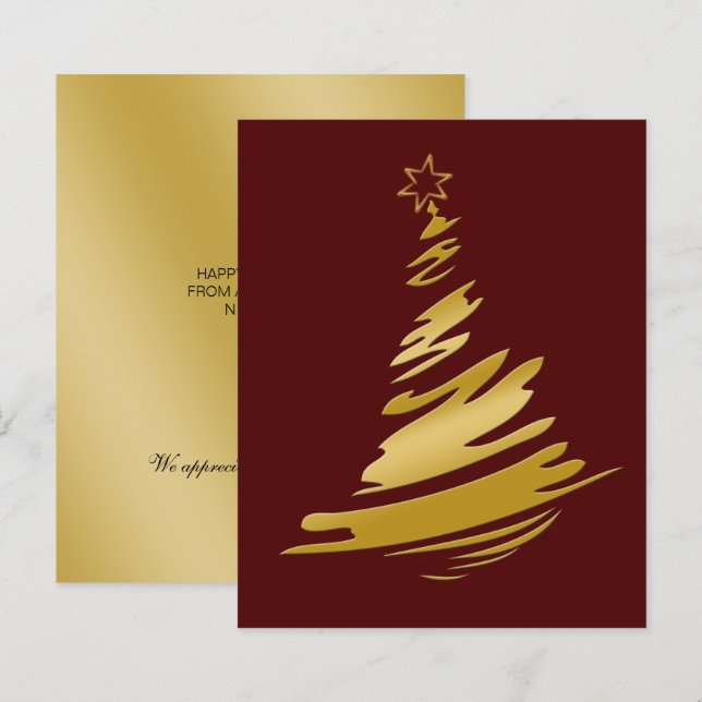 Tarjeta navideña de oro rojo de presupuesto (Anverso / Reverso)