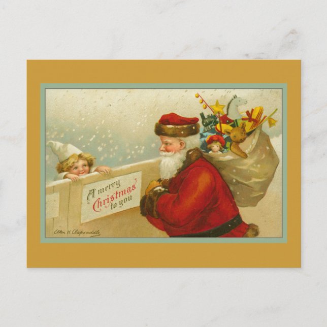 Tarjeta navideña de Papá Noel Vintage (Anverso)