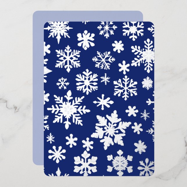 Tarjeta navideña de Relieve metalizado de copo de  (Anverso/Reverso)