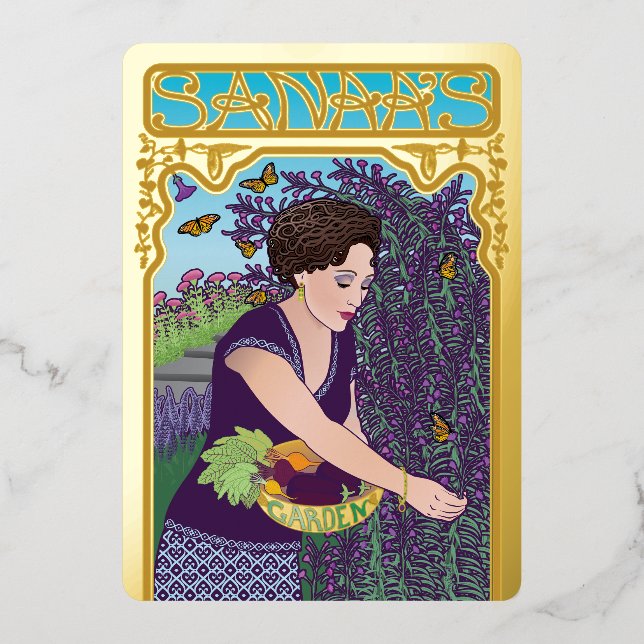 Tarjeta navideña de Relieve metalizado en el jardí (Anverso)