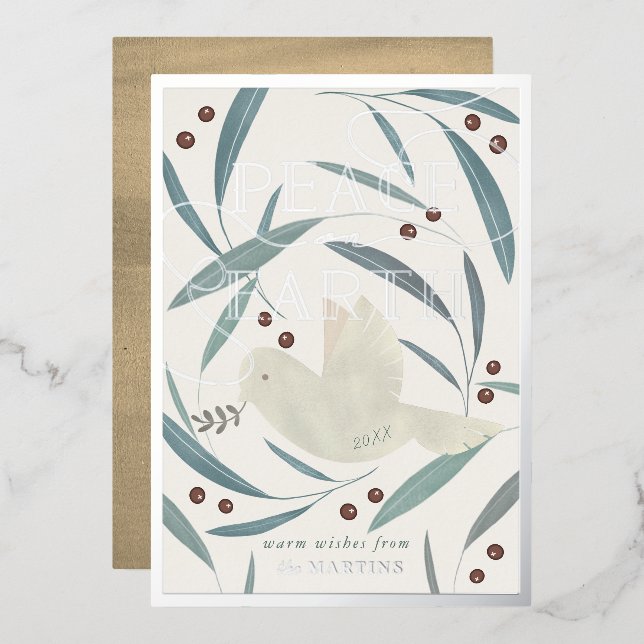 Tarjeta navideña de Relieve metalizado plateado Pe (Anverso/Reverso)