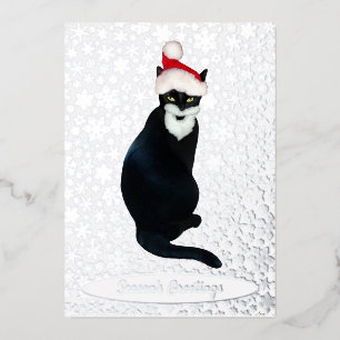 Tarjeta navideña de Relieve metalizado Santa Cat