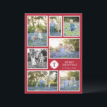 Tarjeta navideña de siete fotos monogramada en roj<br><div class="desc">¿Por qué elegir solo una foto para sus tarjetas de vacaciones este año cuando este diseño presenta siete de sus mejores fotos en varias formas y tamaños así como un monograma de la familia de los perritos? No olvide personalizar el texto de saludo y nombre y si se siente realmente...</div>