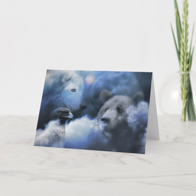 Tarjeta navideña de vacaciones felices para lobo,  (Anverso)