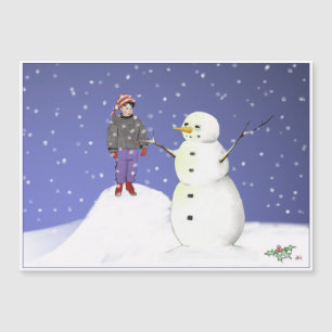 Tarjeta navideña de varón y snowman