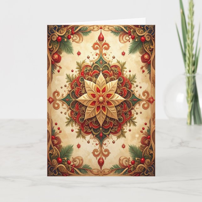 Tarjeta Navideña Decorativa Roja Verde (Anverso)