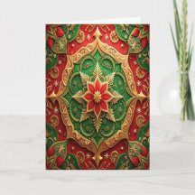 Tarjeta Navideña Decorativa Roja Verde Dorada