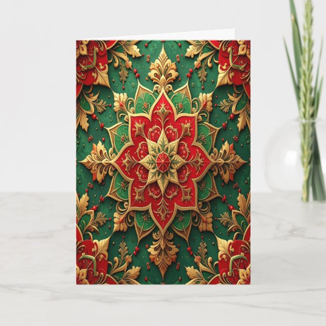 Tarjeta Navideña Decorativa Rojo Verde Dorado (Anverso)