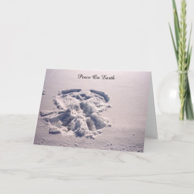 Tarjeta navideña del ángel de la nieve de la paz e (Anverso)