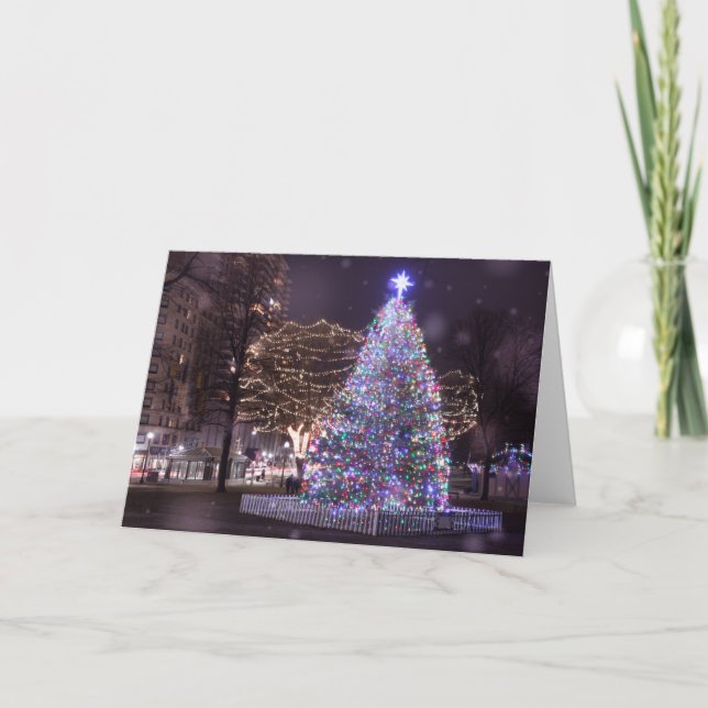 Tarjeta navideña del árbol de Navidad de Nueva Esc (Anverso)