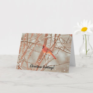 Tarjeta navideña del cardenal rojo Snow Bird Art N