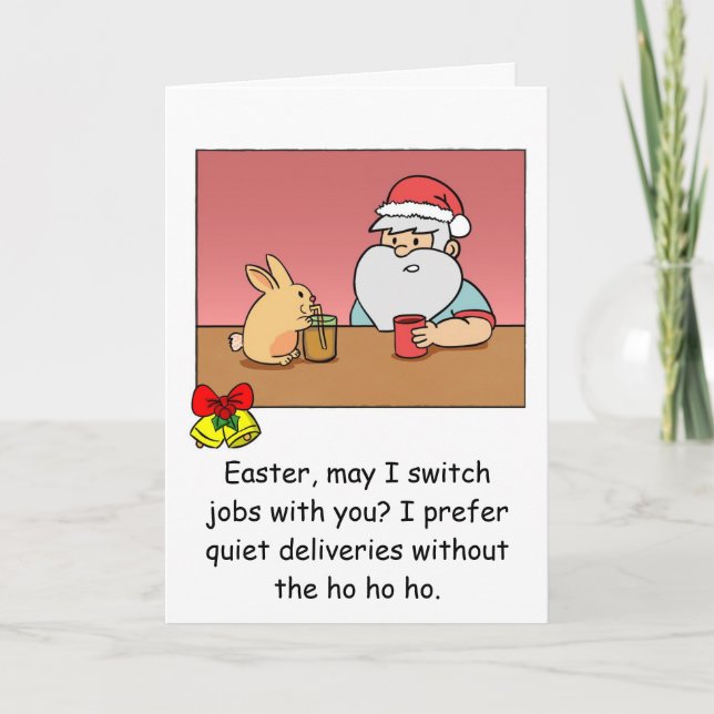 Tarjeta navideña divertida: Santa cambiando de tra (Anverso)