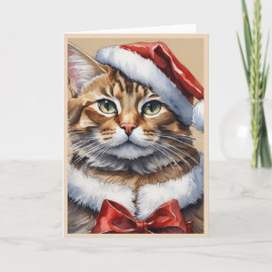 Tarjeta Navideña Doble de Gato Feliz Navidad