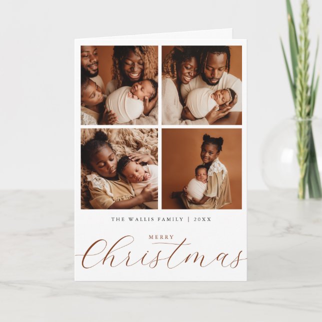 Tarjeta Navideña Elegante de Collage de Fotos Pleg (Anverso)