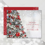 Tarjeta navideña elegante de presupuesto<br><div class="desc">Pequeñas y elegantes tarjetas de felicitación de vacaciones planas de 4, 5" x 5, 6" cuentan con un bello árbol de Navidad con un saludo en la parte delantera y su personalización y nombres en la parte posterior. Estas tarjetas asequibles se imprimen en papel de 110 libras disponible en 3...</div>