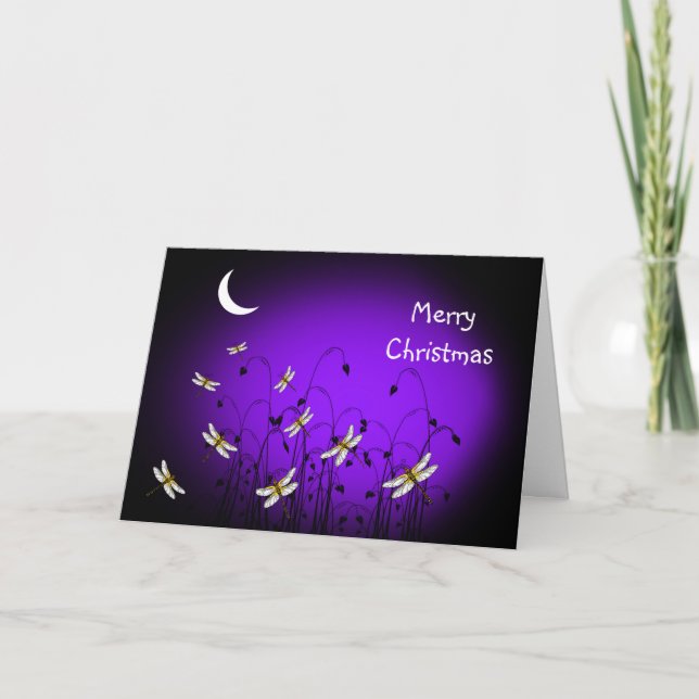 Tarjeta navideña exclusiva Dragonflies Moon Feliz (Anverso)