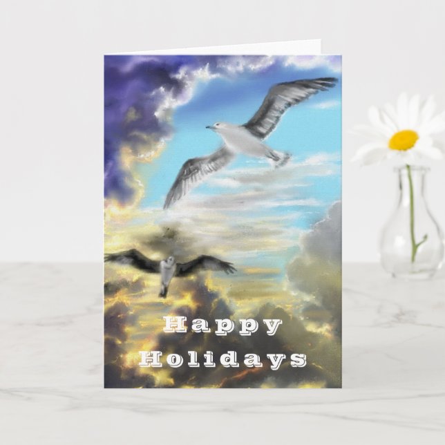Tarjeta navideña feliz con aves voladoras (Planta pequeña)