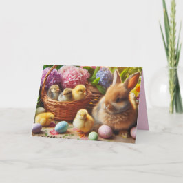 Tarjeta navideña feliz conejo de Pascua y huevos p