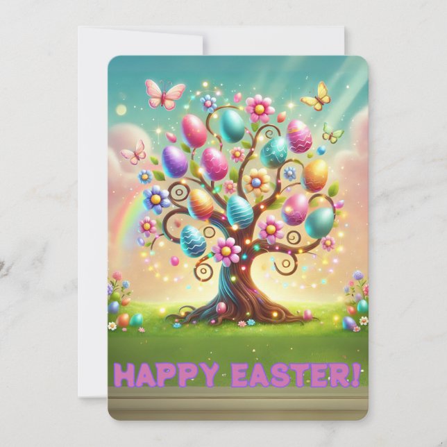 Tarjeta navideña feliz de árbol de Pascua (Anverso)