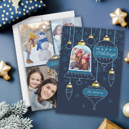Tarjeta navideña feliz de Collage de fotos azul