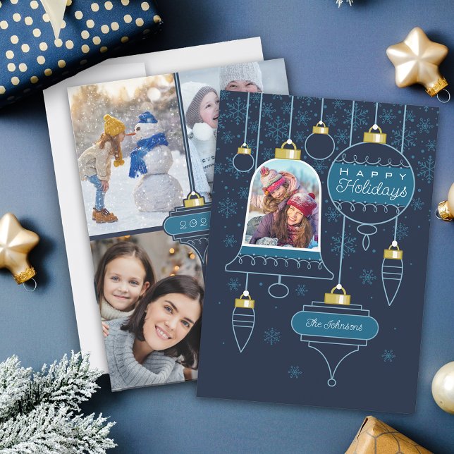 Tarjeta navideña feliz de Collage de fotos azul (Subido por el creador)