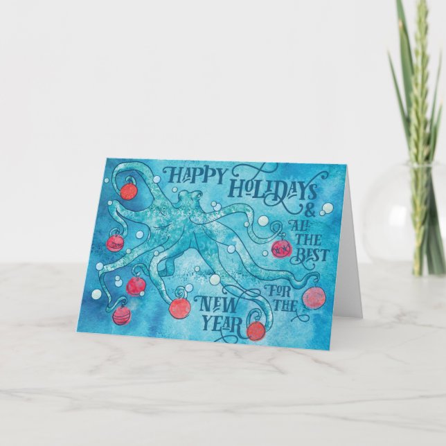 Tarjeta navideña feliz Octopus (Anverso)