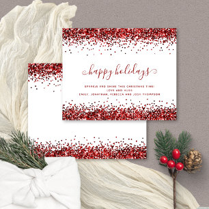 Tarjeta navideña feliz para Purpurinas rojos de pr