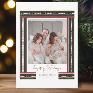 Tarjeta navideña feliz simple de borde de cinta