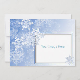 Tarjeta navideña fotográfica azul y blanco oscuro