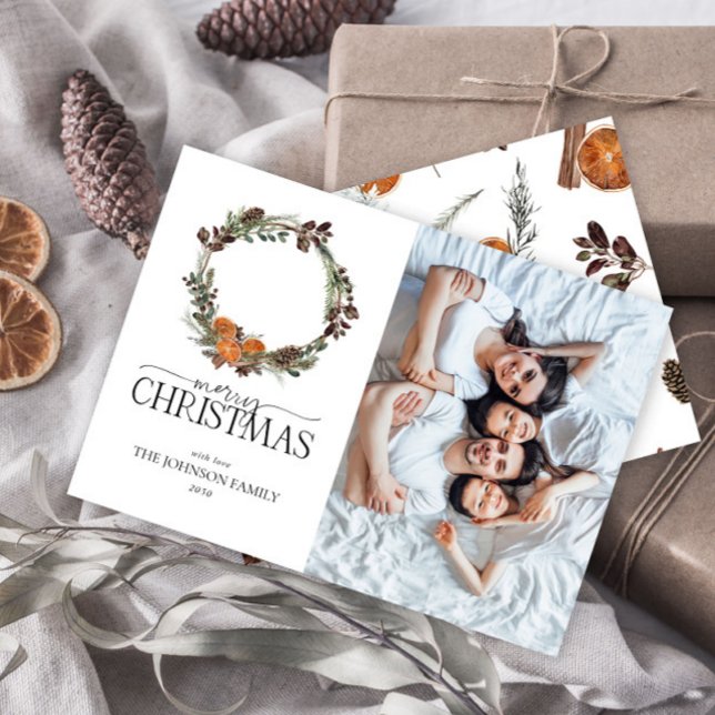 Tarjeta navideña fotográfica Boho Winter Citrus Wr (Subido por el creador)