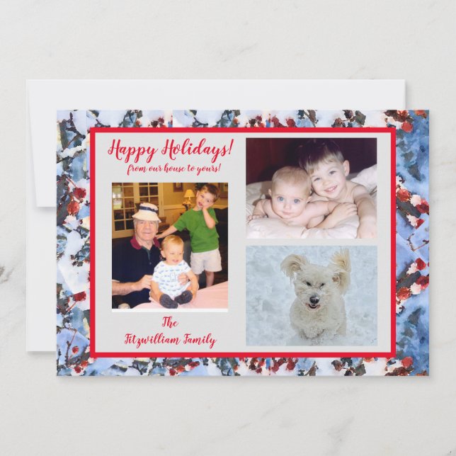 Tarjeta navideña fotográfica de Berries rojos (Anverso)