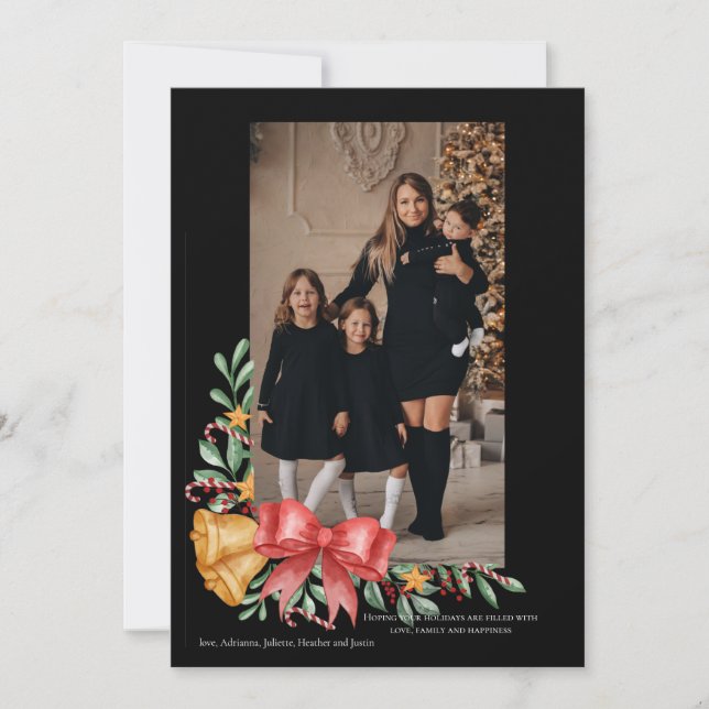 Tarjeta navideña fotográfica de las campanas de lo (Anverso)