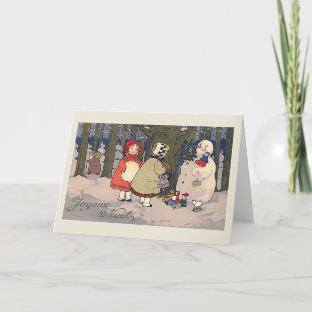 Tarjeta navideña francesa vintage "Joyeux Noel" (Anverso)
