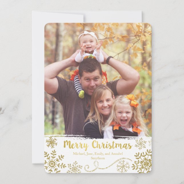 Tarjeta navideña Golden Snowflake Merry (Anverso)