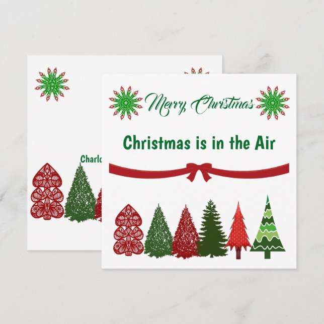 Tarjeta navideña Green & Red Merry para Árboles de (Anverso / Reverso)