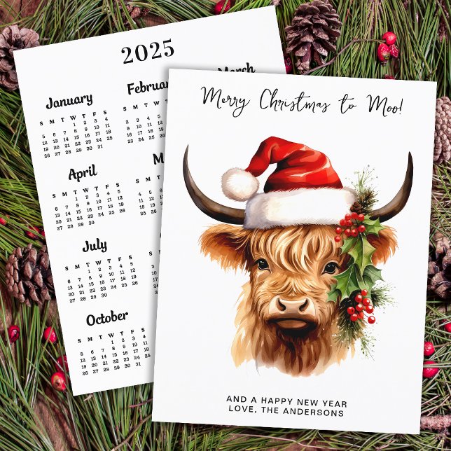 Tarjeta navideña Highland Cow 2025 Calendar Merry (Subido por el creador)