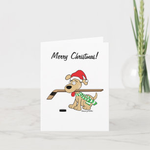 Tarjeta navideña Hockey Dog Merry
