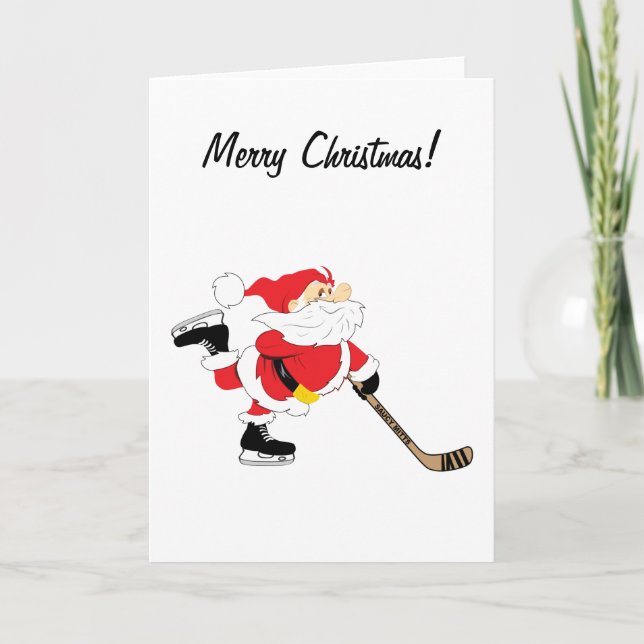 Tarjeta navideña Hockey Santa Merry (Anverso)