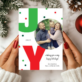 Tarjeta navideña JOY Red and Green Photo Navidad