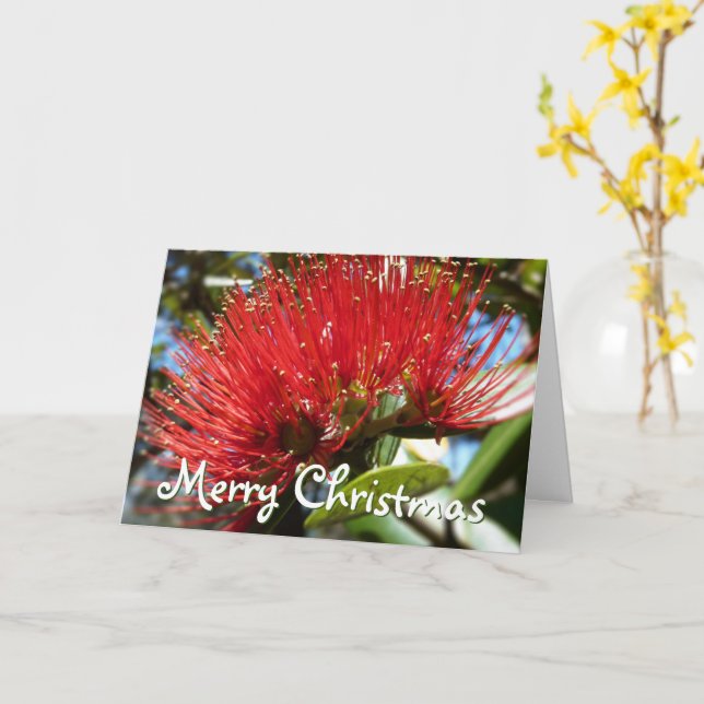 TARJETA NAVIDEÑA KIWI POHUTAKAWA PERSONALIZABLE (flor amarilla)