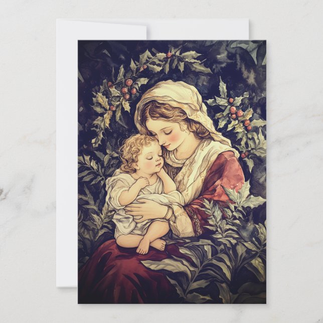 Tarjeta navideña Madonna y Child Vintage (Anverso)