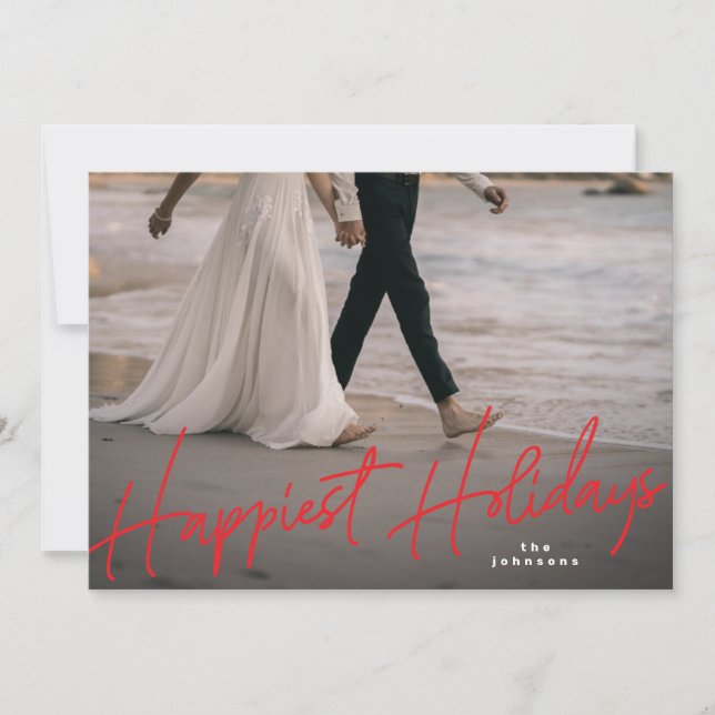 Tarjeta navideña más feliz, foto de festividad roj (Anverso)