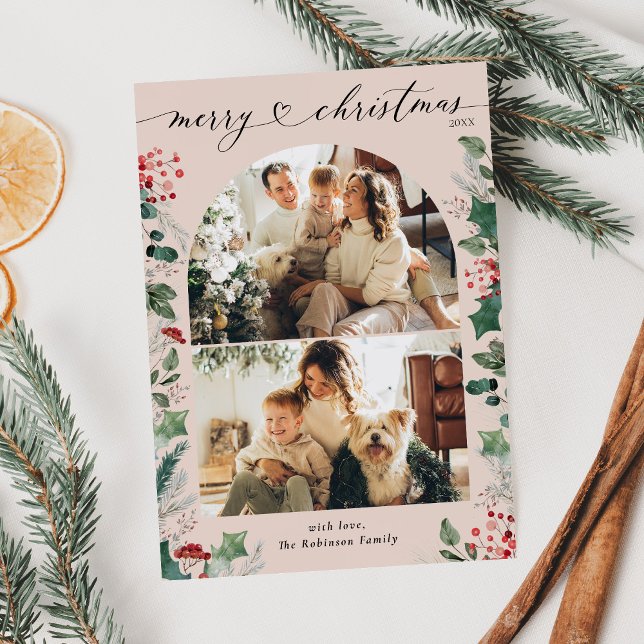 Tarjeta navideña merry de foto botánica rosa de Ru (Subido por el creador)