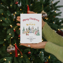 Tarjeta navideña Merry | Snowy Winter House Scene