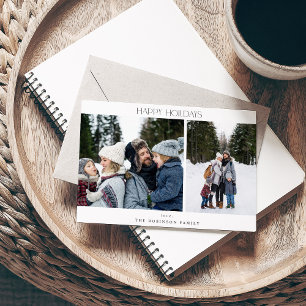 Tarjeta navideña minimalista de dos fotos feliz