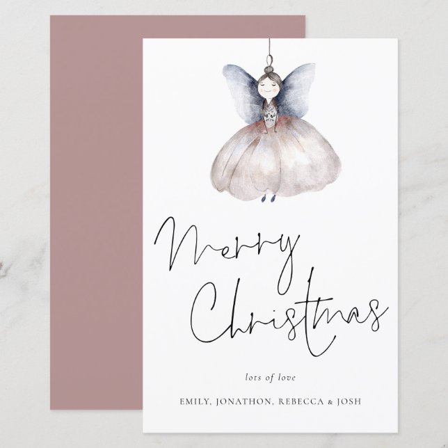 Tarjeta navideña Minimalista Merry de Budget Artsy (Anverso / Reverso)