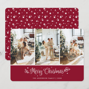 Tarjeta navideña moderna de 3 estrellas fotográfic