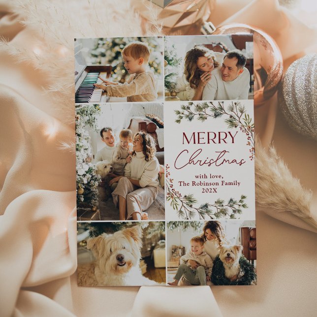 Tarjeta navideña moderna de 5 fotos con Feliz Navi (Subido por el creador)