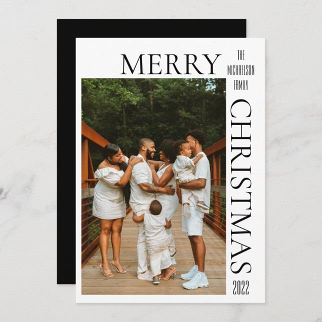 Tarjeta navideña moderna de fotos de Black Merry n (Anverso / Reverso)
